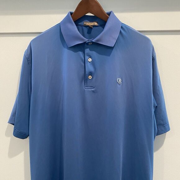 Peter Millar Polo Men Large Blue Summer Comfort OS Logo READ - Picture 1 of 15